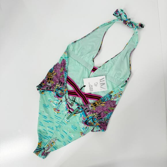 NWT  Zara Gondola Print Swimsuit Aqua One Piece Beach Vacay Cruise Resort Size L - Picture 5 of 11
